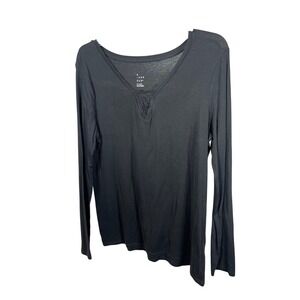 A New Day Womens Black Lace Inset V-Neck Long Sleeve Top XXL Solid Casual Shirt
